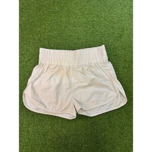 Zenana Womens 2X Beige Smocked High Waist Athletic Dolphin Shorts Side Pockets
